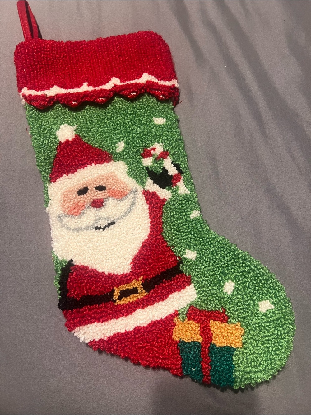 Hooked latch needlepoint Santa Christmas Stocking